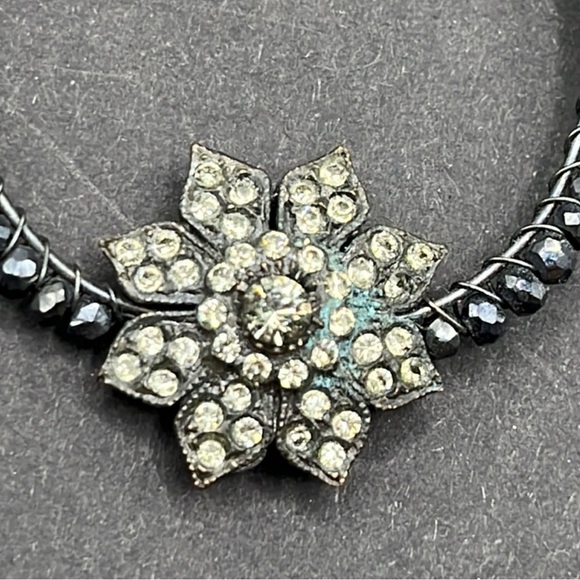 Peruvian Connection Jet Black Iridecensent  Antiqued beaded hoop post earring - Picture 5 of 11